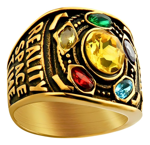 Anillo Color Oro Acero Inoxidable 6 Gemas Thanos Para Hombre