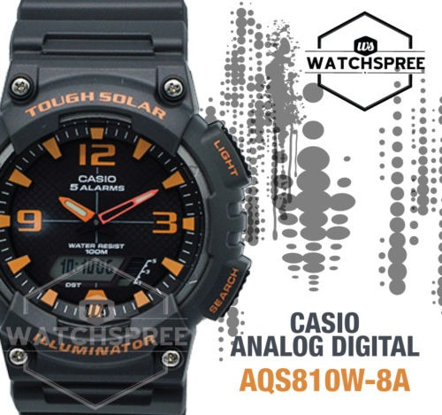 Casio Analog Digital Reloj Solar Resistente Aqs810w-8a Aq-s8