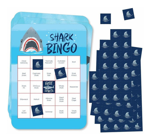 Big Dot Of Happiness Shark Zone Bingo Marcador Jawsome