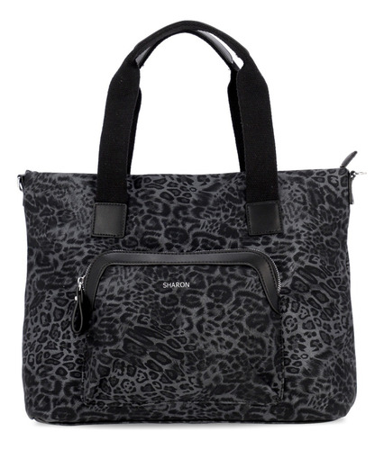 Cartera De Mujer Con Tira Larga Ecocuero Animalprint Sharon Negro Animal Print Plata Negro