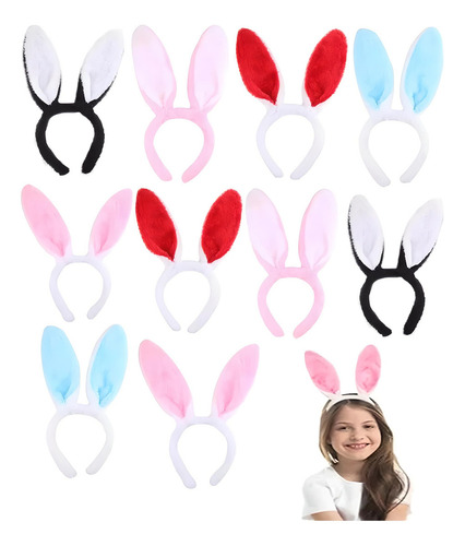 Diadema Orejas De Conejo Peluche Disfraz Fiesta 30 Cm 12 Pzs Color Color Al Azar