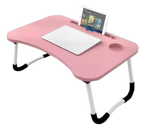 Mesa Para Notebook Madeira Portátil Dobrável Home Office Mek Cor Rosa