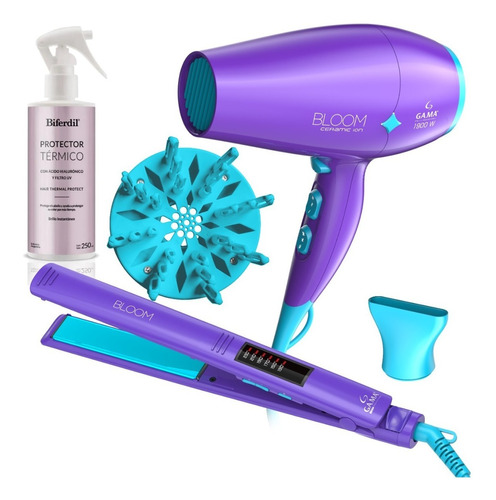 Set Gama Bloom Violeta Planchita Led + Secador + Protector