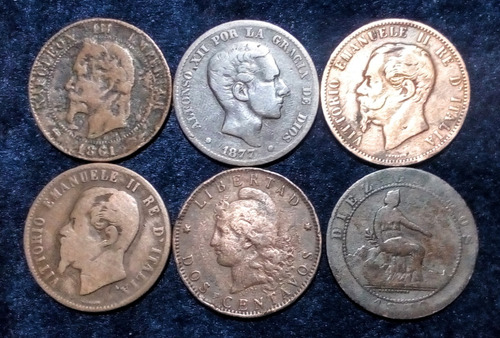 Monedas Cobres Diversos. 30 Mm. Siglo Xix. Lote De 6 Uni (Usado)