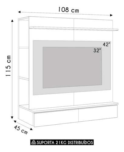 Painel Tv 42 Pol Suspenso Com Closet 108cm Mimo A02 Branco