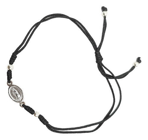 Pulsera Virgen De Guadalupe Plata Fina 925 Cordón Negro