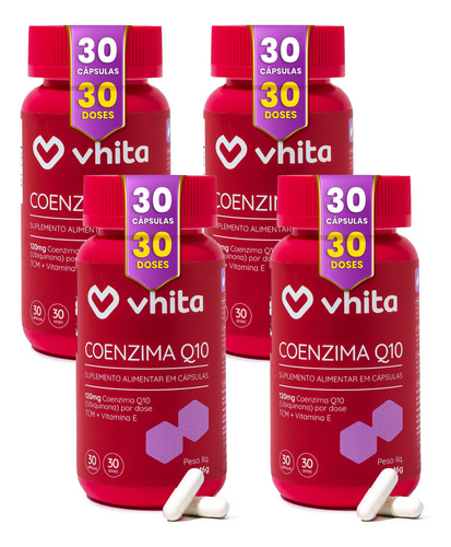 Kit 4x Coenzima Q10 Vhita 120 Mg Tcm + Vit E Cápsulas Vhita Sabor Sem Sabor