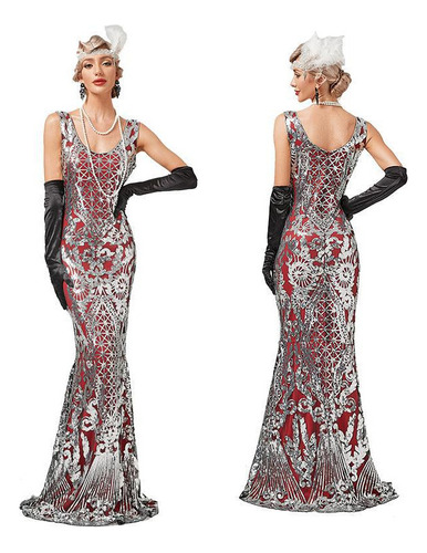 Vestido De Estilo Gatsby Con Diseño De Sirena Para Mujer, Ta