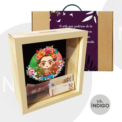 Alcancía De Madera Frida Kahlo + Empaque Personalizado