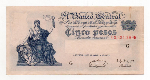 Billete 5 Pesos Moneda Nacional Progreso Bottero 1863