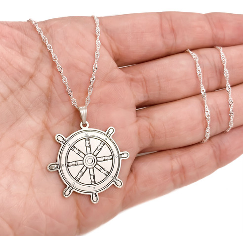 Cadena Y Dije Timón Barco Plata 925 Plata 925 55 Cm
