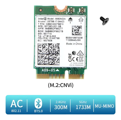 Tarjeta Wifi Bluetooth 5.0 9560ngw Key E M.2 Dual-band Intel