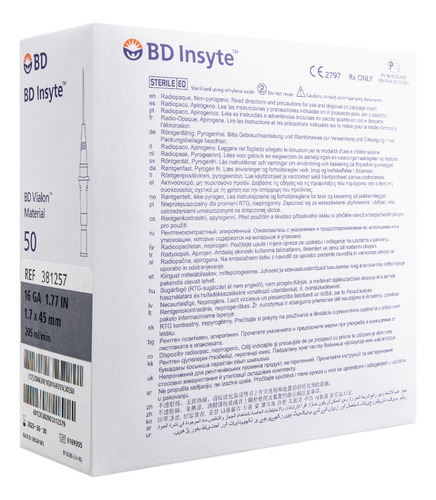 Catéter Bd Insyte, 16 Ga X 1.77 In - 50 Piezas