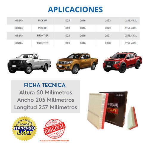 Filtro Aire Nissan Pick Up D23 16-23 Frontier Np300 F-21a00