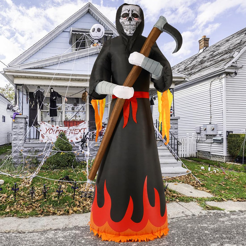 Grim Reaper Inflable Para Halloween, 8 Pies, Con Luces Led