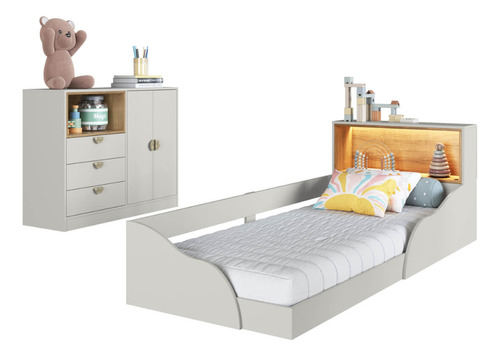Quarto Infantil Completo Cômoda E Cama Montessoriana Cj080 Arenas Art In Móveis