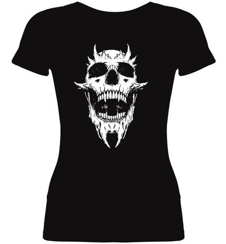 Remera Mujer Algodón Calavera Demoniaca