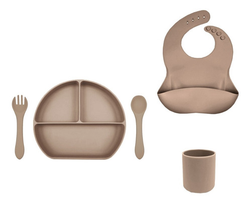 Plato Con Tapa + Cubiertos + Babero + Vaso