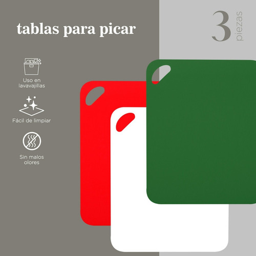 Juego De Tablas Para Picar Alimentos Plástico 3 Pzas Cocina Color Tricolor Liso