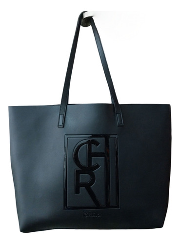 Cartera Tote Bag Maria Cher Simil Cuero Negra Con Logo Negro (Usado)