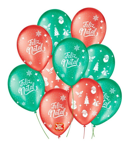Bexiga Balões São Roque Feliz Natal Cintilante C/ 25un