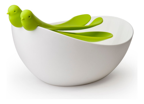 Ensaladera Bowl De Diseño Cucharas De Gorrión Qualy Verde Lima