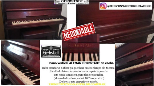 Imagen 2 de 9 de Piano Vertical Alemán Gerbstadt Caoba Marron Vino Tinto