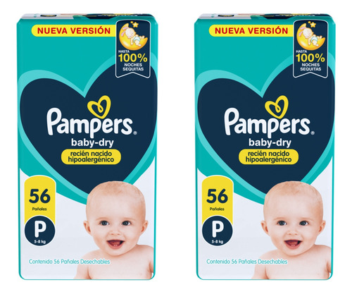 2 Packs Pampers Baby Dry P X 56 Unid