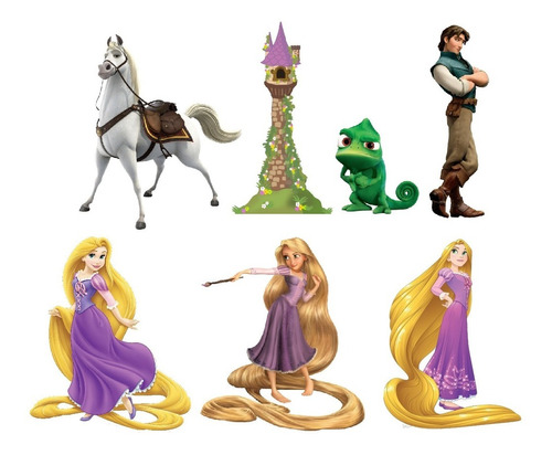 Vinilos Decoratvios Rapunzel - Kit 6 Figuras De 20cm 