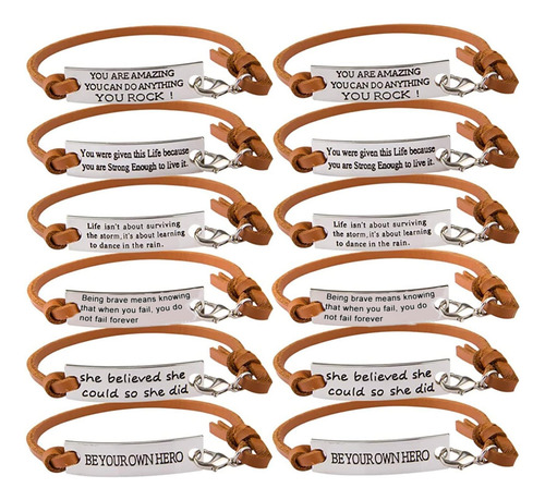 Cosweet Pack De 12 Pulseras De Cuero Con Mensaje Inspirador,