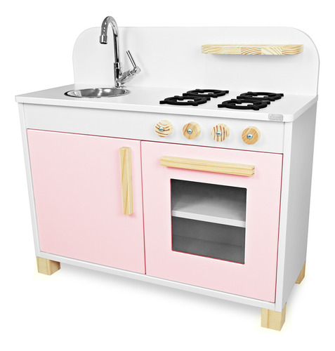 Cozinha Infantil De Madeira Compacta Cor Rosa Bebê