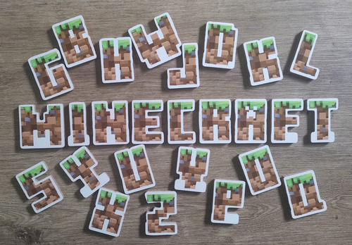 Alfabeto Móvel Do Minecraft 26 Letras Em Madeira Param Em Pé