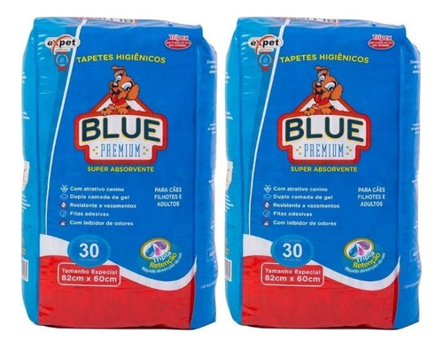 Tapete Higiênico Para Pet Blue Premium Kit 2 Pacotes = 60 Un