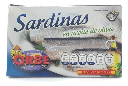 Sardinas En Aceite Oliva Orbe 124 Gr* Abarrotes