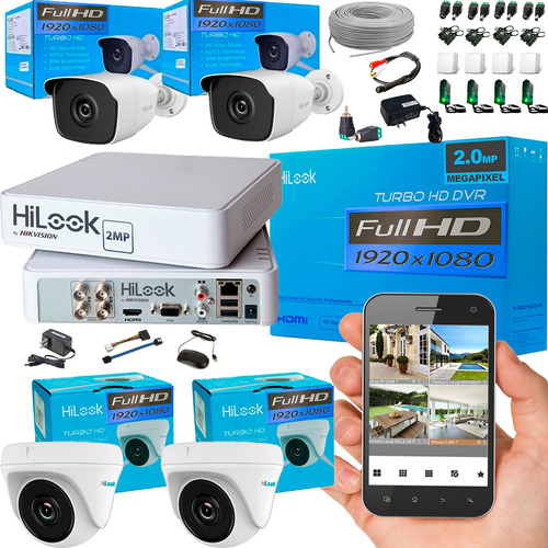 Kit Hikvision Hilook Dvr 1080 4 Ch +4 Cámaras 1080p + Cable