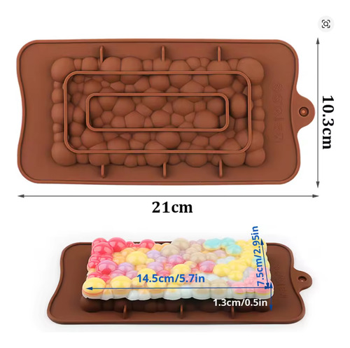 Molde Silicona Tableta De Chocolate Burbujas Bubble Sparklin Marrón