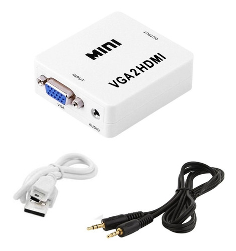 Adaptador Conversor De Vga Para Hdmi Com Cabo P2 Som Áudio