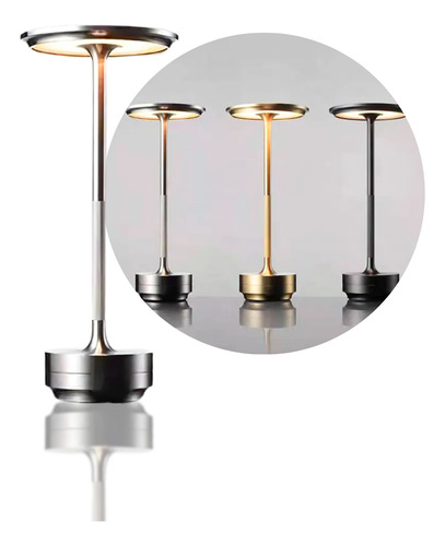 Lámpara Velador Led 3 Brillos Táctil Recargable Metálica Plateado