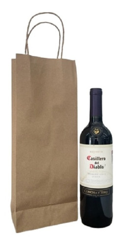 48 Bolsas Papel Kraft Asas Empaque Botella Vino 18.5x10x42