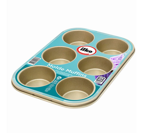 Imagen 1 de 10 de Molde 6 Muffin Dorado Ilko