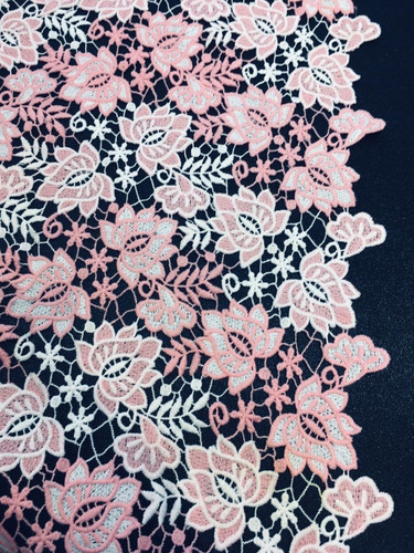 Imagen 2 de 5 de Guipiure De Seda Floral Blanco Y Rosa - Importado - Mariages