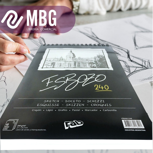 Block Dibujo Esbozo A4 240 Grs 40 Hojas -producto Premium-
