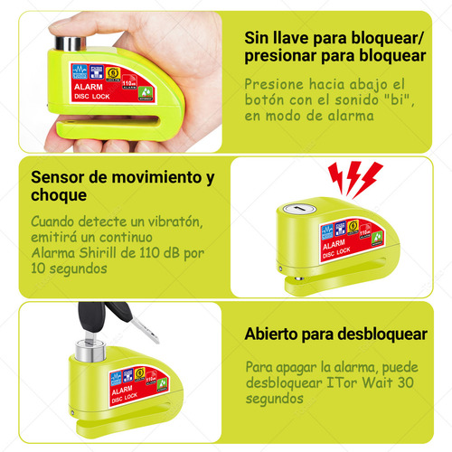 Alarma Motocicleta Impermeable Bloqueo Freno Disco Candado Color Verde