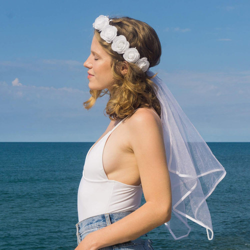 Faixa De Noiva Floral Com Véu, Chapéu De Casamento, Fio De N