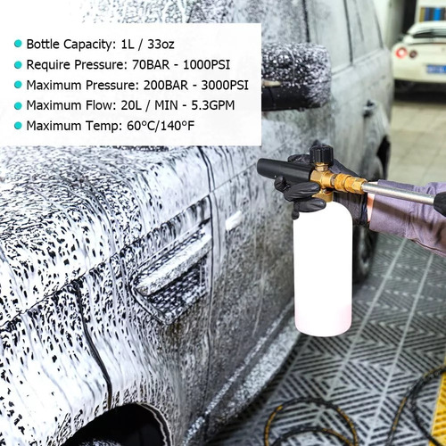 Pistola Lavado Coche Espuma Ajustable 3 En 1 Con Botella 1l