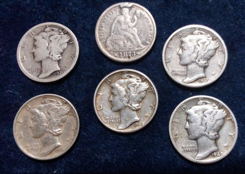 Monedas Usa 1 Dime 1873/1964. Dif. Años Lote X 15 Uni. Plata (Usado)