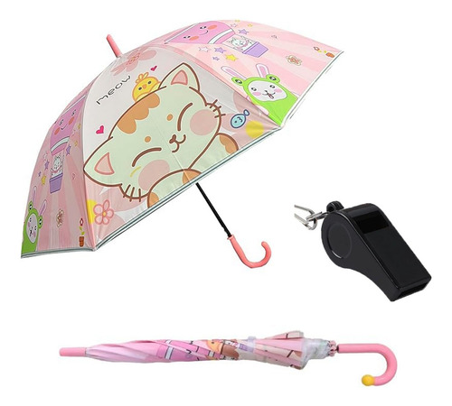 Paraguas Infantil Con Silbato, Goma Eva Estampados Color Rosa Pálido Diseño De La Tela Estampado