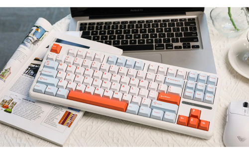 Teclado Mecânico Aula F87 Wireless Gamer Tri Mode Hot Swapp Azul-claro Inglês Us