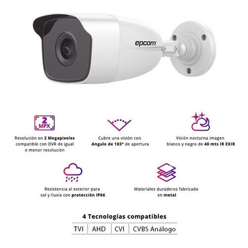 Camara 1080p Lente 2.8 Mm 40 Mts De Noche Tvi Cvi Epcom