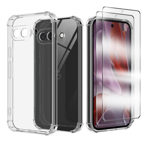 Funda Uso Rudo Silicona Tpu Suave Para Google Pixel 9a +mica Transparente Google Pixel 9a